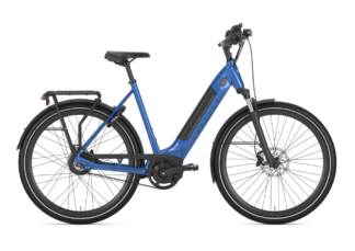 Blå elcykel fra Gazelle set fra siden