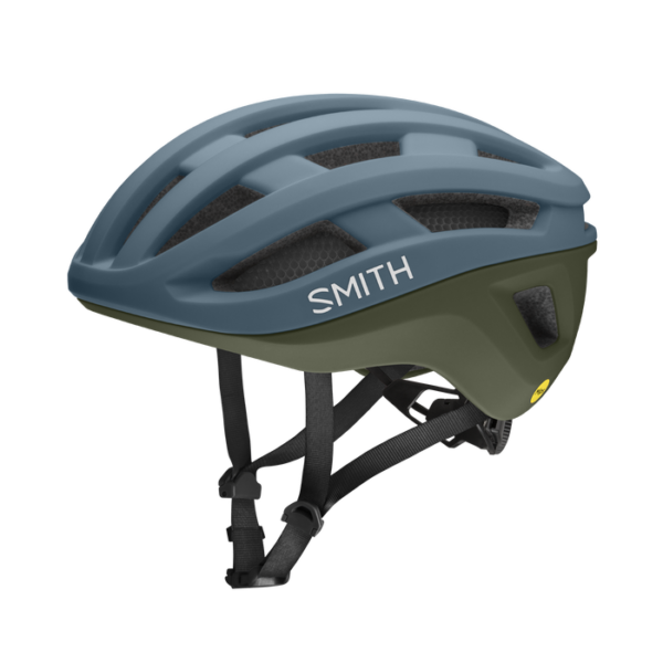 Cykelhjelm fra SMITH model Persist i farven stone/moss (blå-grå/grøn) - set fra siden