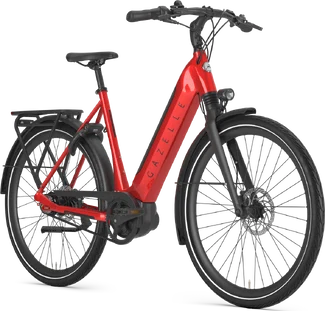 Elcykel fra Gazelle model Ultimate C8+ HMB i farven rød - set skråt fra