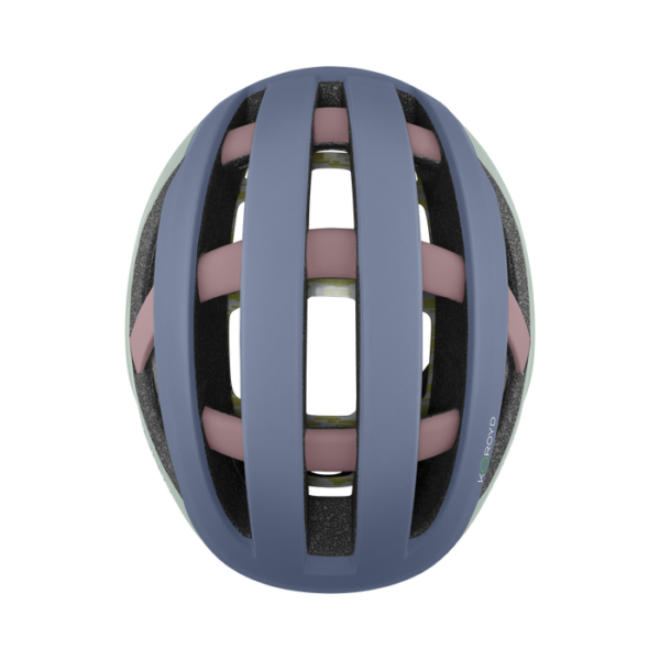 Cykelhjelm fra Smith model Network, i farven Matte Granite / Ice / Dusk - set oppefra